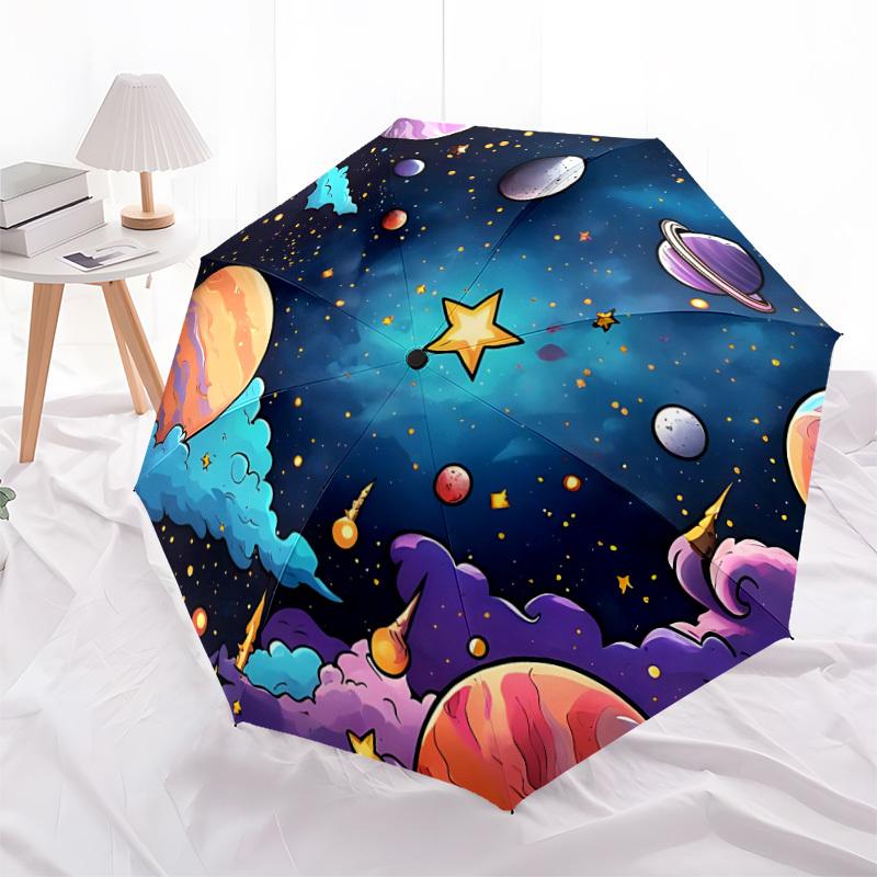 1pc Space Adventure Automatic Folding Umbrella Durable Iron Frame,All Seasons Home Travel Outdoor Multifunctional Umbrella Yy251115073