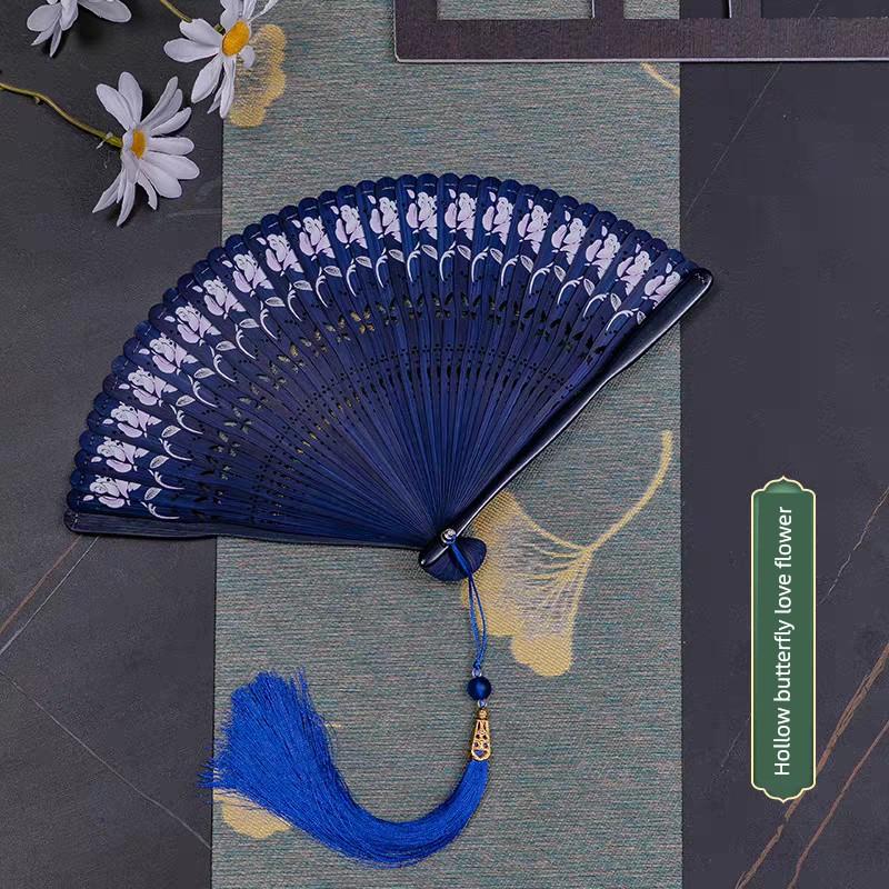 Chinese Style All-Bamboo Classical Fan for Women, Japanese-Style Ancient Classical Black Folding Fan, Bamboo Fan for Hanfu Dance, Portable and Easy