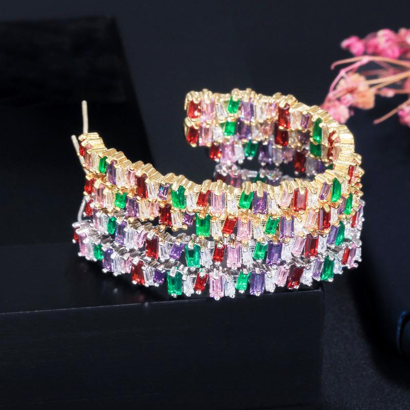 E0277 Square Irregular Earrings Creative Semicircular Color Zircon Earrings Pendant Needle