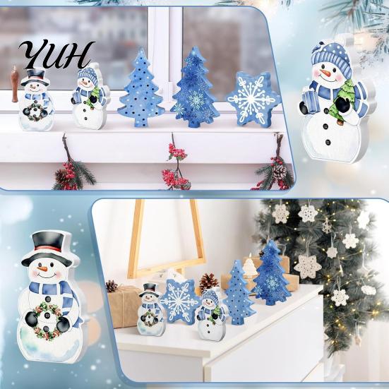 Handcrafted Wooden Christmas Figures 5Pcs/Set Gingerbread Man Tabletop Decor, Vintage Cookie Gift for Family Shaped Ornament Home Mantel, Festive