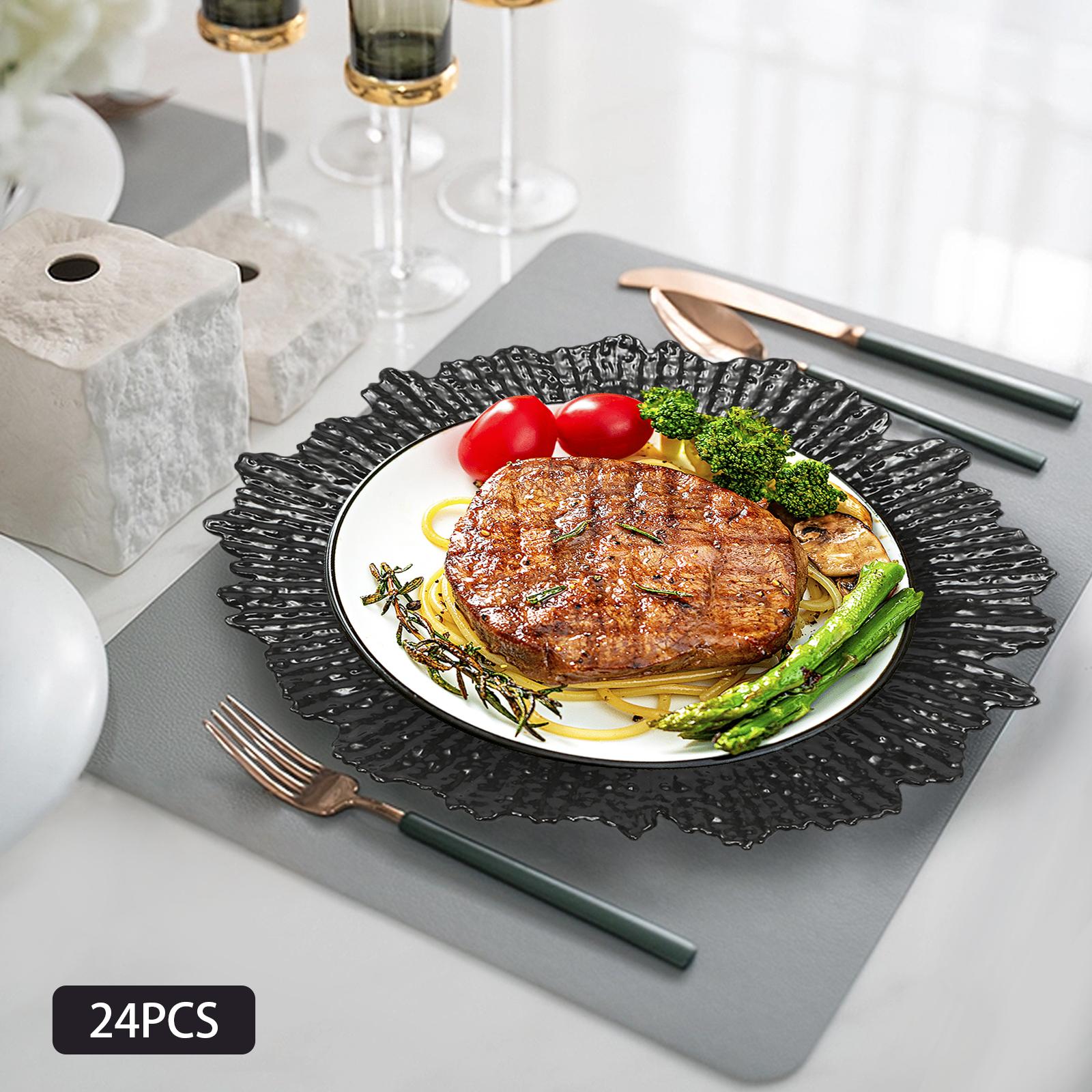 

12.6 Inch Round Plastic Charger Plates, Elegant Decorative Placemats for Wedding, Party, Dinner - 24pcs, Snowflake Design, Black чёрный