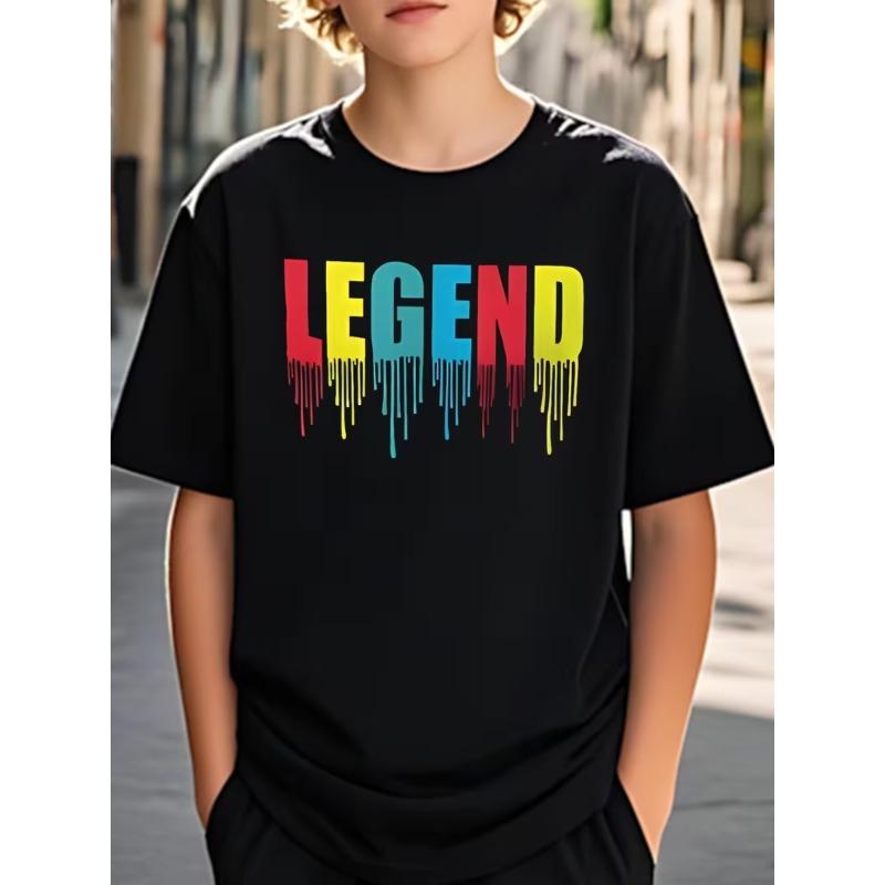 European Size Boys Round-neck Short-sleeved T-shirt with Colorful Letter Print 98cm чёрный