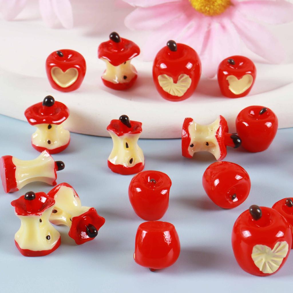 10 Stück 3D Herzförmiger Roter Apfelkern Harz DIY Frucht Schlüsselanhänger Handy-Kette Anhänger Bastelmaterial Zubehör