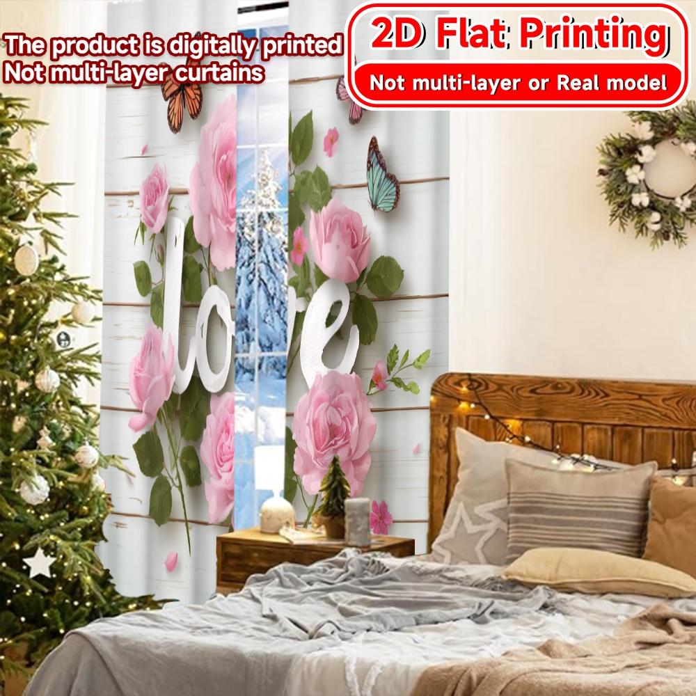2D Flat Printing  2pcs Floral Romance Chic Print Curtains Versatile Fabric Curtains All Seasons Use for Bedroom   Living Room
