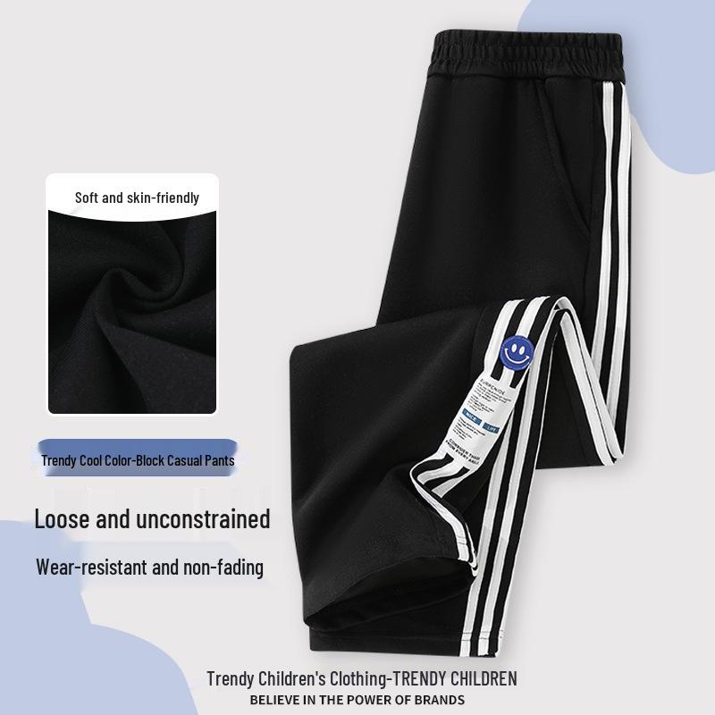Spring 2026 Korean Style Boys Straight Casual Trousers - Medium & Large Sports Pants for Children 150cm