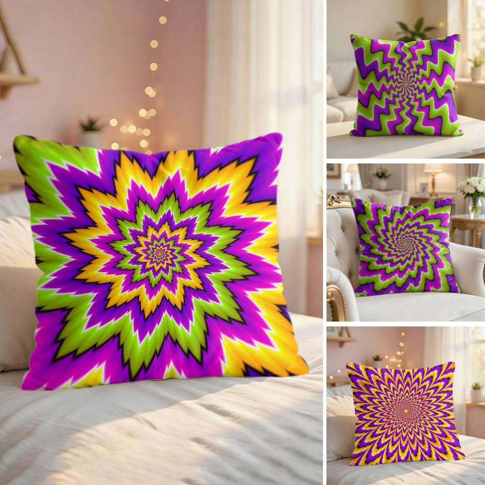 Optical Illusion Circular Radial Cushion Cover Natural Linen Organic Fabric DoubleSided Printing Couch Pillow Covers Home Decor