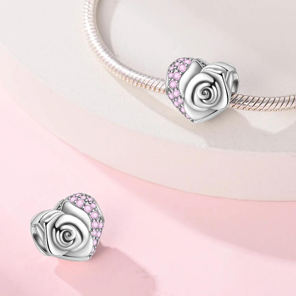 Copper Charms Bead Romantic Rose Night Rose Charm Pendant Fit Bracelet Necklace Diy Birthday For Woman Jewelry Gift