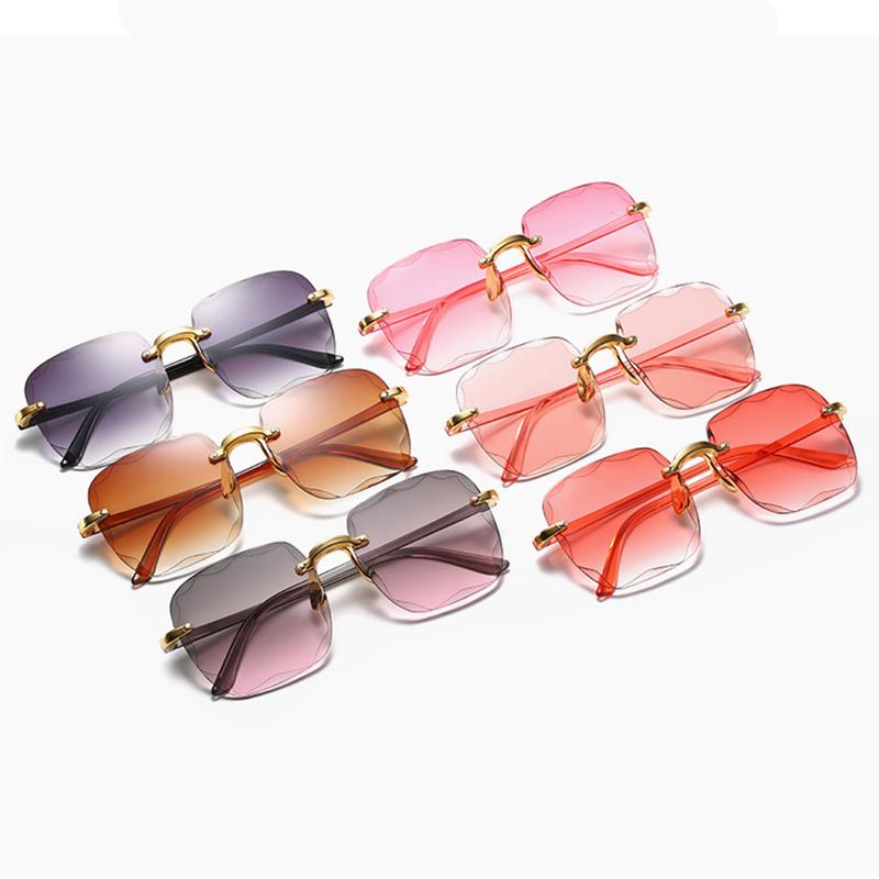 Sunglasses For Women ladies Rimless Sun glasses Diamond cutting Lens Brand Designer Ocean Shades Vintage female glasses eyewear