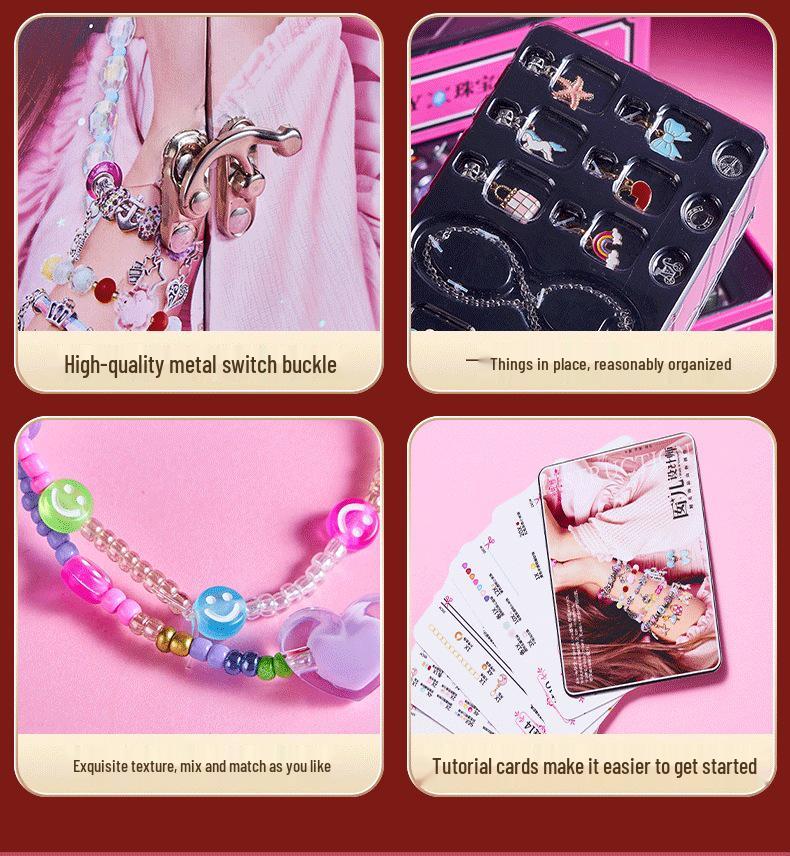 Colorful Beaded Jewelry Set for Girls - Necklace, Bracelet & Hair Accessories Gift Box