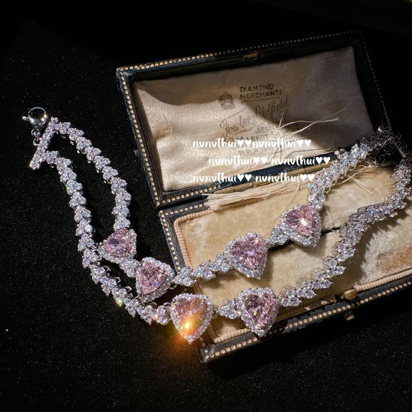 Papalacha Double Wheat Ear Gem Love Necklace, Galaxy Bright, 18K Gold Plated, Barbie Powder Love Bracelet