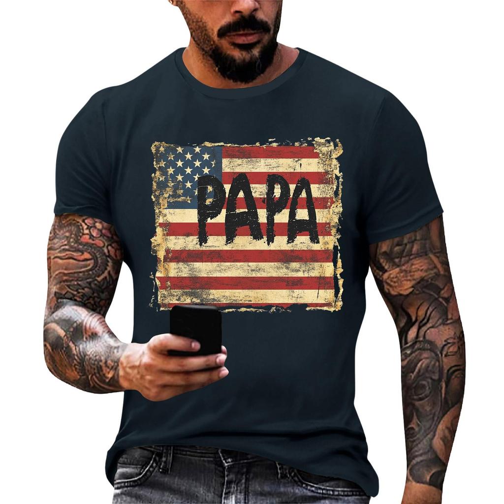 Men's Loose Fit Short Sleeve T-Shirt with Patriotic Flag Print Casual Summer Daily Wear Comfortable Lightweight Top
