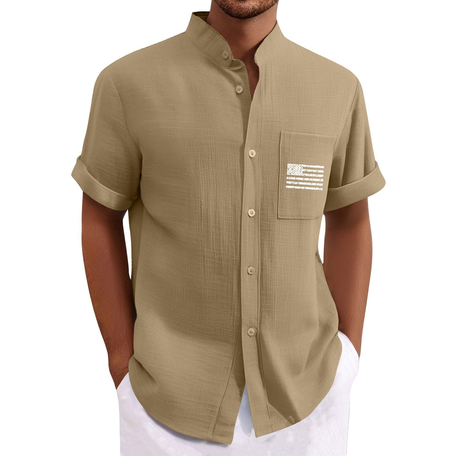 

Чоловіча повсякденна вільна сорочка з короткими рукавами та принтом з модним верхом M хакі