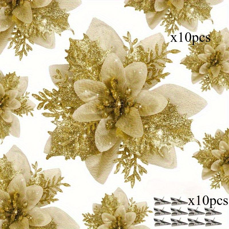 20 Stück/Set Glänzende Weihnachtsbaumdekorationen:Künstliche Weihnachtssterne mit Clips, Bougainvillea-Ornamente für Weihnachten