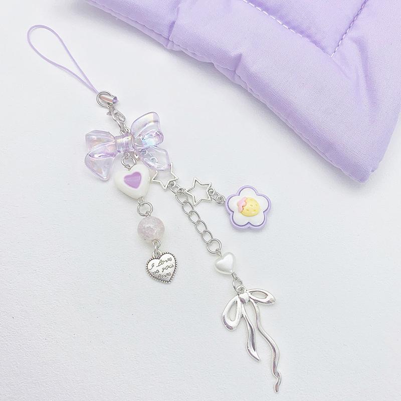 

Sweet Cute Bow Flower Beaded Mobile Phone Lanyard Lovely Mobile Phone Chain Earphone Case Charm Backpack Decoration Gifts фиолетовый