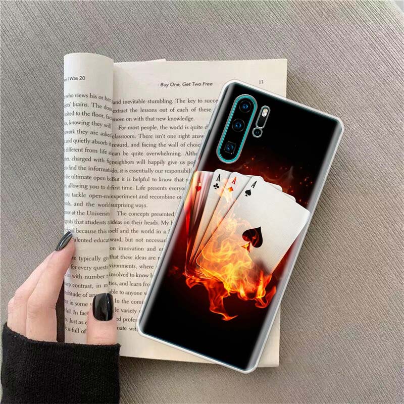 

Ace Burning Poker Phone Case For Huawei P50 Pro P10 P20 P30 P40 Lite Cover Mate 40 30 20 10 Lite Capa Shell Huawei P40 Lite