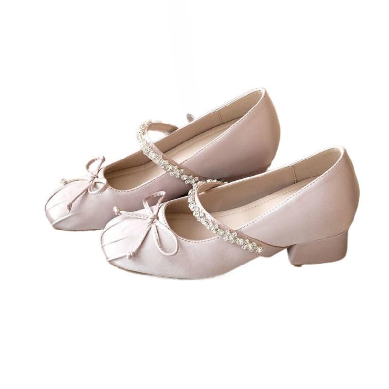Fashion Women Mid Heels Bow Shoes Crystal Heeled Ballet Dance Shoes Designer Luxury Summer Pumps 2025 New Brand Marry Jane Shoes Zapatos