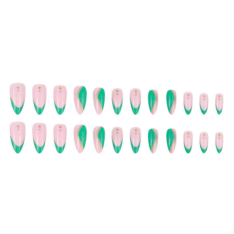 Gold Foil Line Green Wave Nail Art Tips