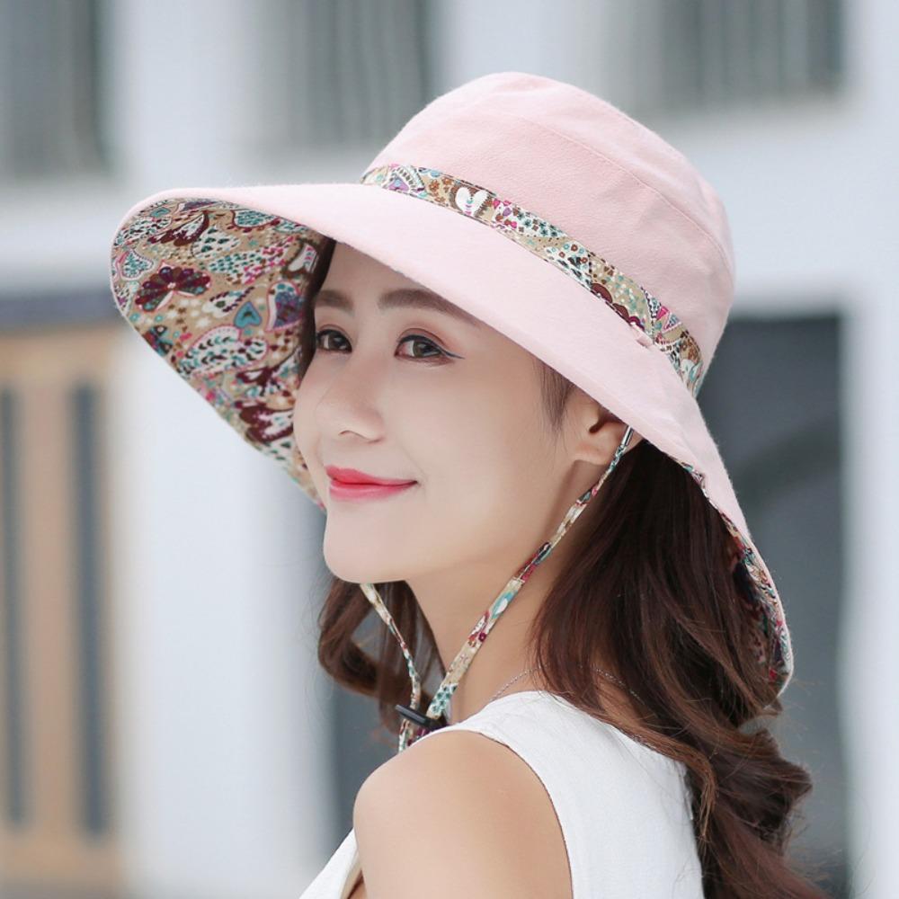 Fashion Reversible Women s Bucket Hat Foldable UV Protection Fisherman Hat Large Brim Lightweight Beach Hat Summer Outdoor розовый