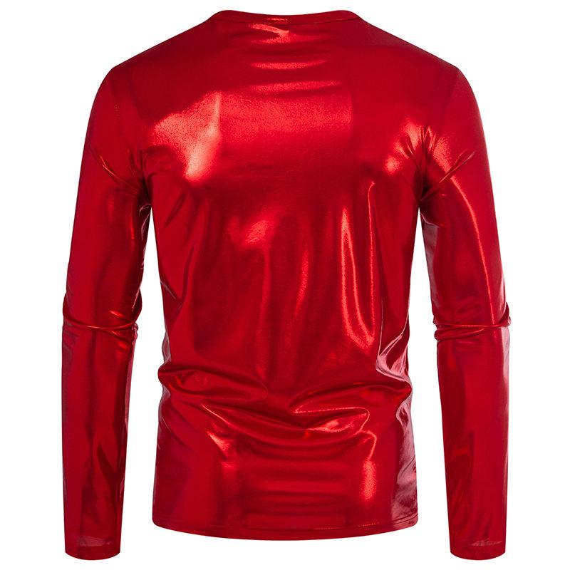 Cozy Up Men's Party Stage Glossy Long-sleeved Round Neck T-shirt