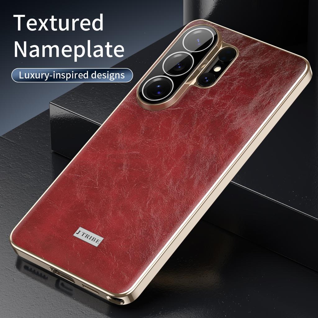 Luxury Business Oil-Wax Textured Vegan Leather Phone Case For Samsung S26 Ultra S25 S24 Camera Protection Shockproof Slim Cover