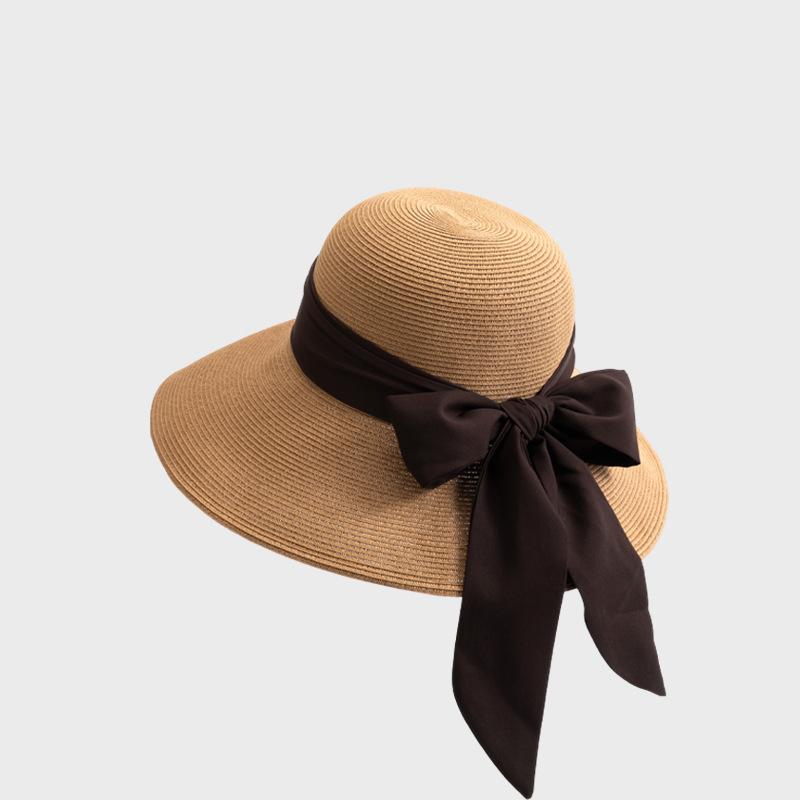 Summer Big Brim Sunscreen Straw Hat Bow Ribbon Vacation Travel Sunshade Fisherman Hat