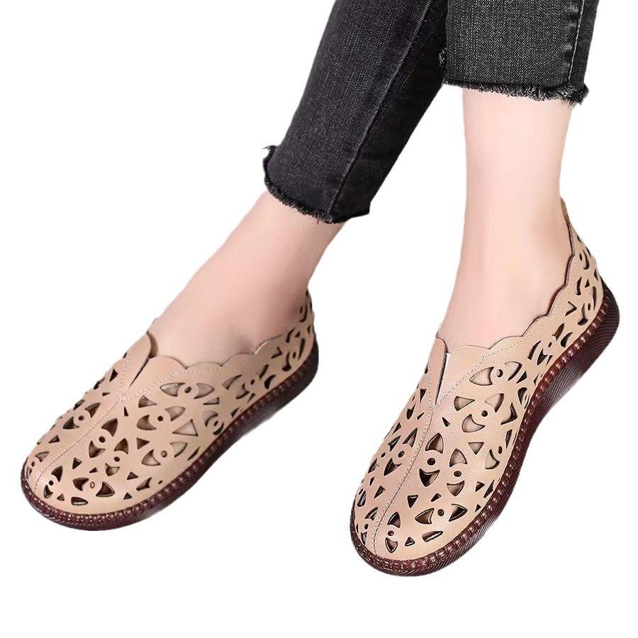 Vår og sommer nye sko med rund tå og hule sko med én stropp for mødre, store størrelser, fritidssko