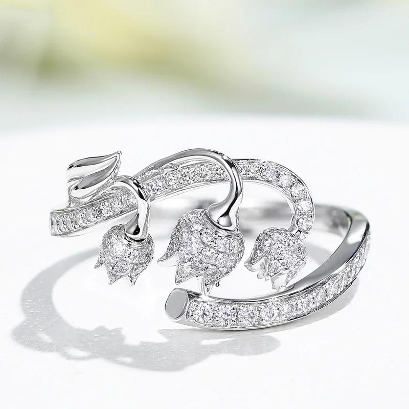 

New Fashion Luxury 3 Flowers AAA Zircon Ladies Wedding SIlver Color Leaf Ring Party Prom Anniversary Shiny Gift resizable срібний
