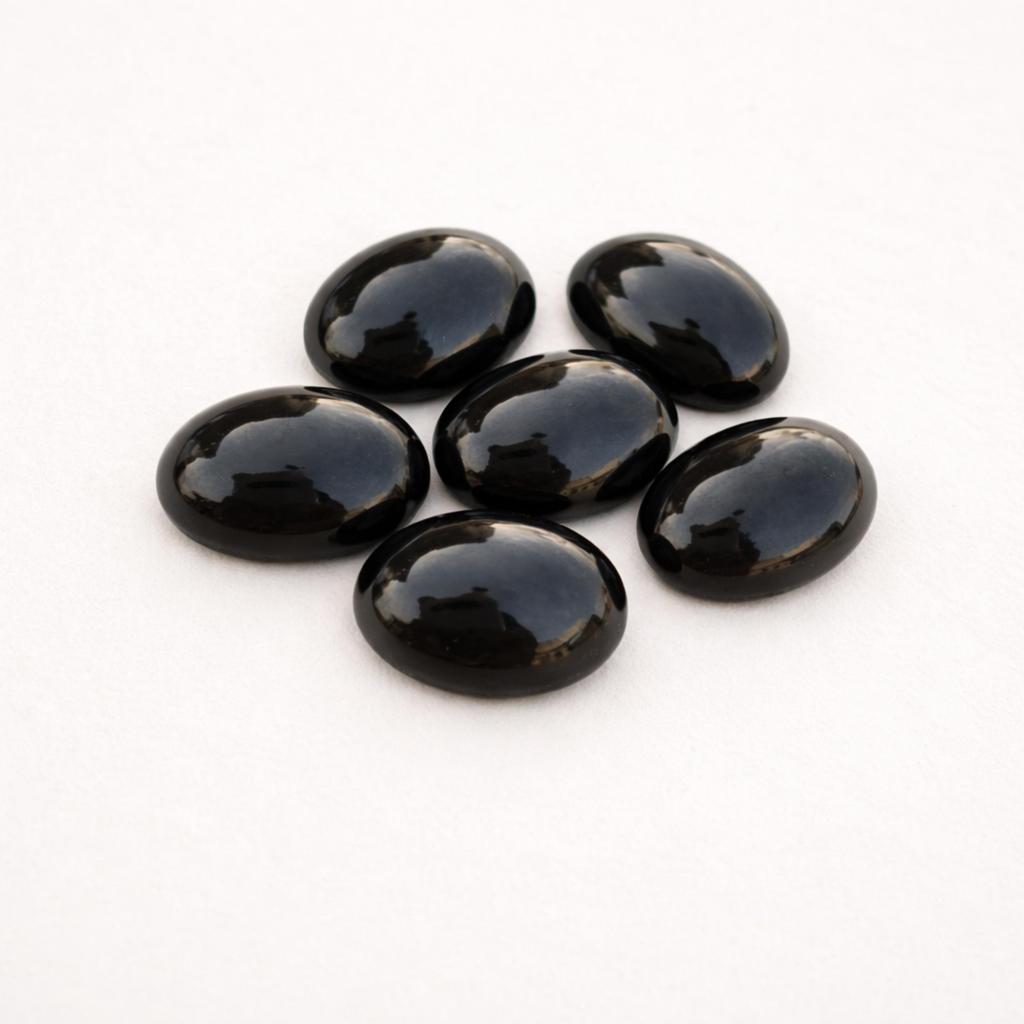 Black Onyx Gemstones, Oval Polished Onyx Cabochons, Natural Black Semi-Precious Stones