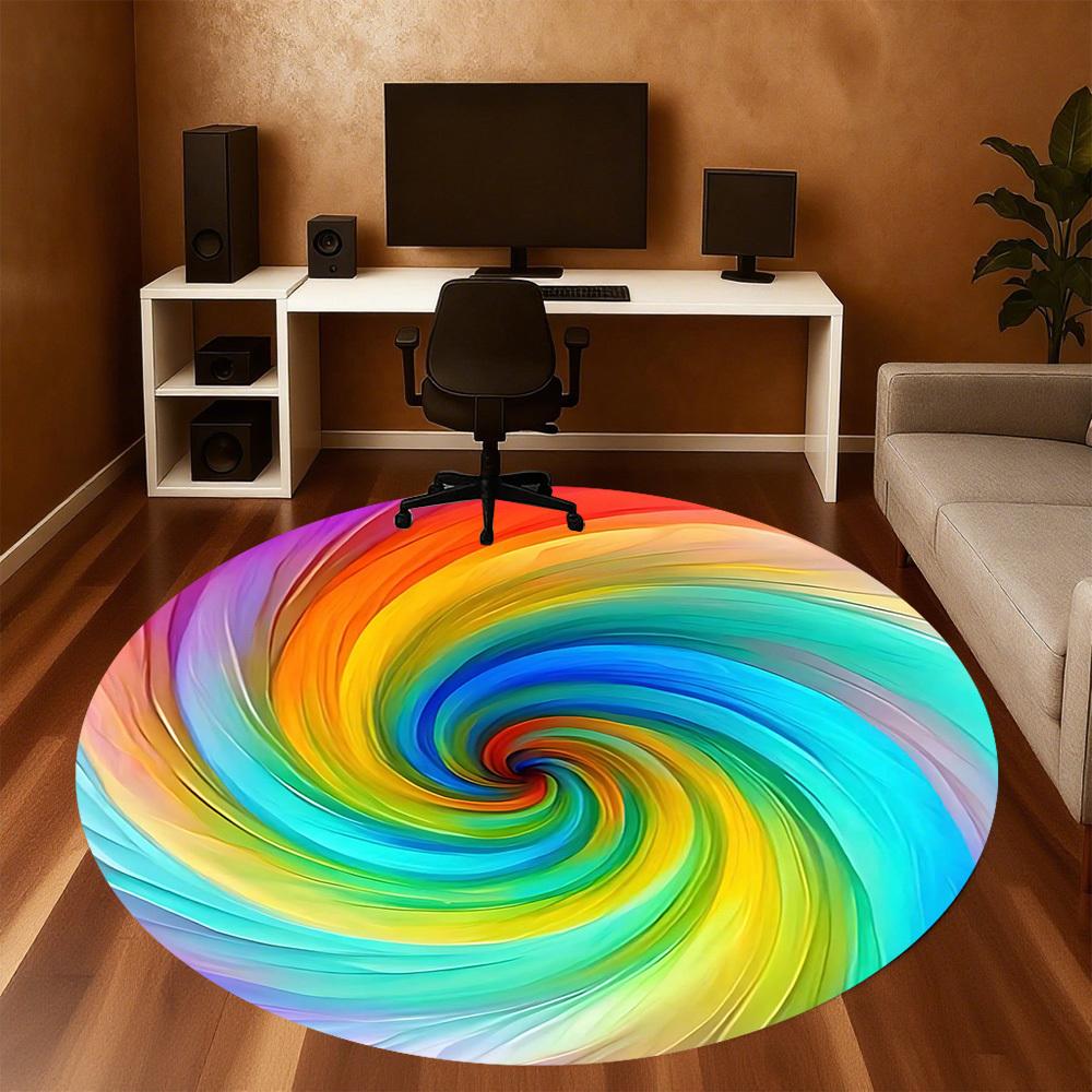 1pc rainbow swirl Round Chair mat Area Rug - Non-Slip, Floor Mat for Office, Bedroom, and Indoor Decor -1002250