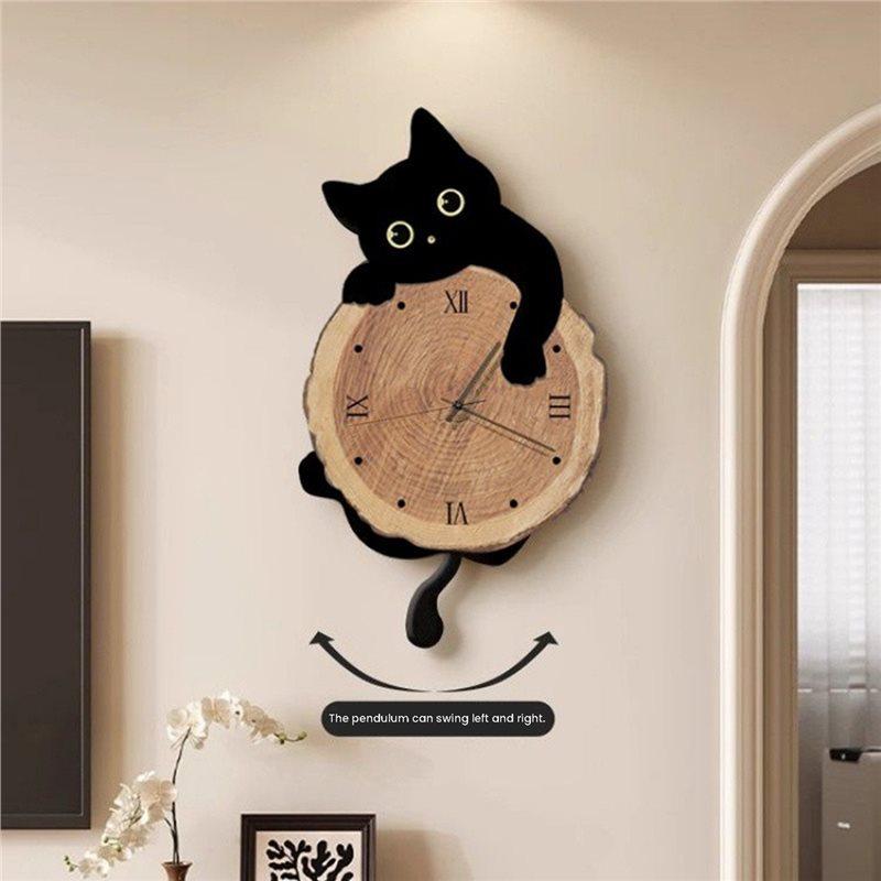 Fun Cat Wall Hanging Clock Decorative Pendulum Style Cute Clock For Home For Bedroom Kids Room Ornament Gift A