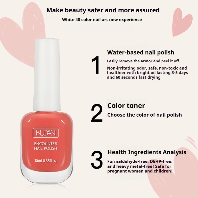 No-bake, Long-lasting Water-based Nail Polish, No Need for UV Curing, Peel-off, Quick-drying, and Fade-resistant.