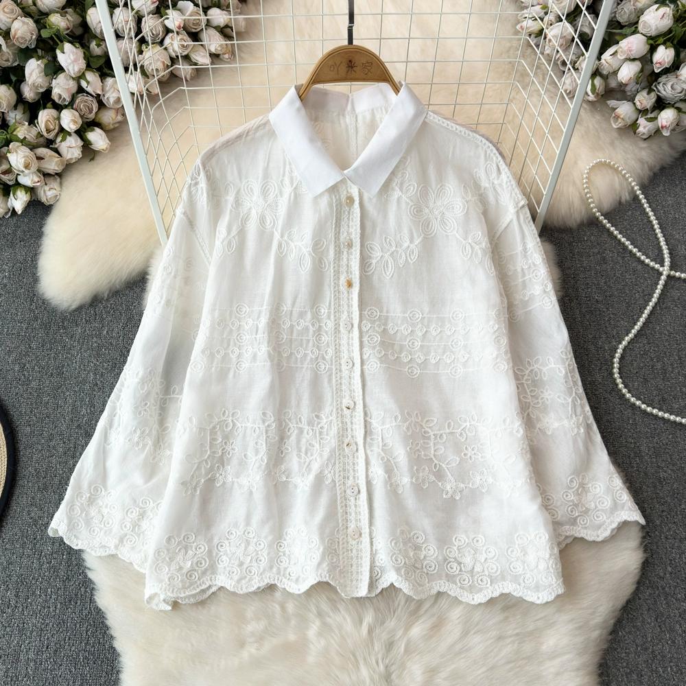 

Dimanaf 2025 Новая летняя весенняя блузка рубашка женская с длинным рукавом базовые модные топы футболки кружевные повседневные свободные белые футболки one size белый