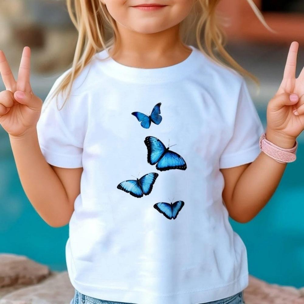 New 3D Butterfly Print Kids Girls T Shirt Summer Kids Clothes Short Sleeve Children Top Fashion T-Shirts Crew Neck Child T-Shirt