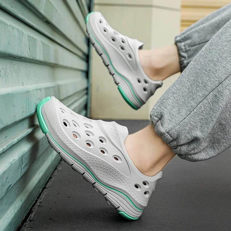 

Slippers Fashionable Hole Shoes Summer Men s Popular Chameleon EVA Slippers Anti Slip Toe Capped Slippers 36 бежевий