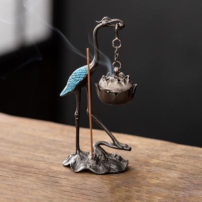 Crane Incense Burner Holder Stove Lotus Incense Burner Antique Alloy Lotus Hanging Stove Tea Ceremony Craft Household Decoration