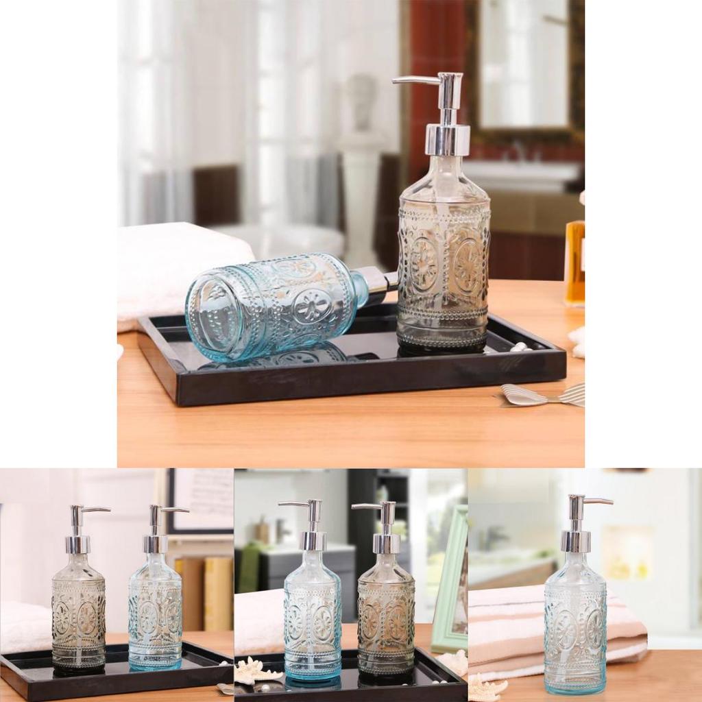 Elegancki Przezroczysty Szklany Dozownik do Mydła 420ml Kwadratowa Żebrowana Butelka Na Mydło w Płynie