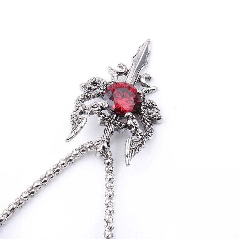 Vintage Dragon Amulet Necklace Double Dragon Sword Crucifix Crystal Pendant Punk Animal Dragon Jewelry Gift for Men Boys
