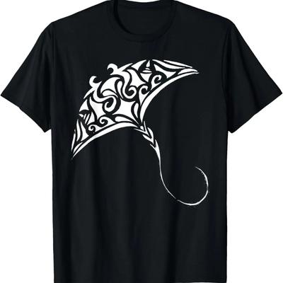 Manta Ray Patterned Design Destroyed Novelty Tee
