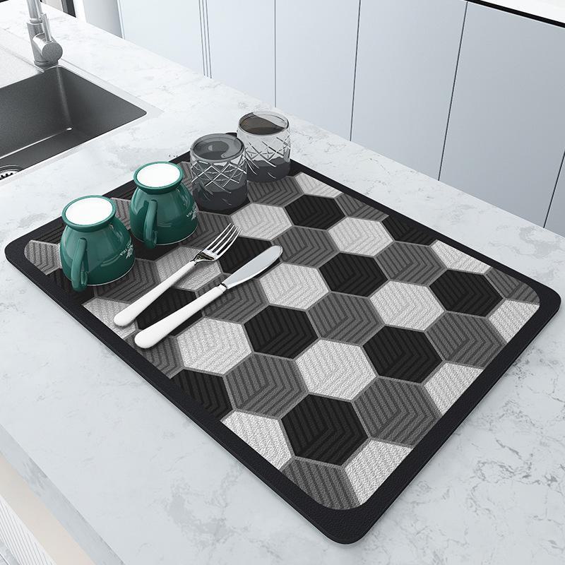 Absorbent Non-Slip Drying Mat for Kitchen Countertop, Dining Table, Sink Bowl - Washable Insulation Mat for Bar Coaster