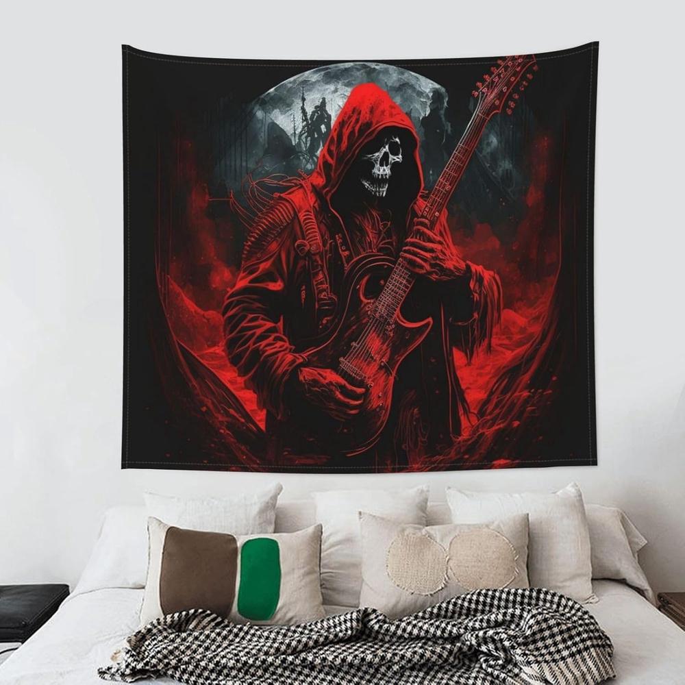 Halloween Glamour Red Robe Guitar Skull Tapestry Strings Stage Rock Bar Game Room Room Decoration