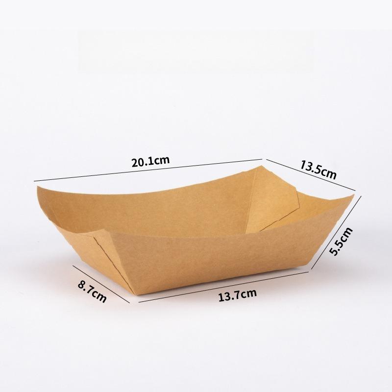 Disposable Paper Plates PE Coated Oil Proof Film Barbecue Plate Burger French Fries Grilled Skewers Hot Dogs Boat Shaped Tray Pack Tableware