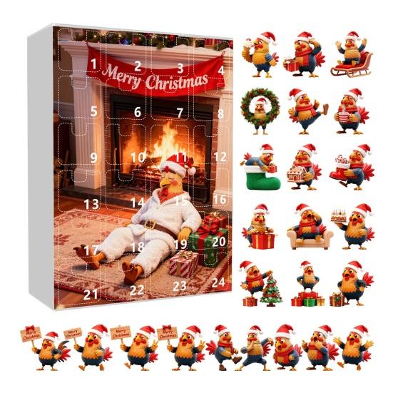 2025 Christmas Chick Advent Calendar 24-Day Countdown Box with Happy Chicken Ornaments Festive Tree Decorations for Kids