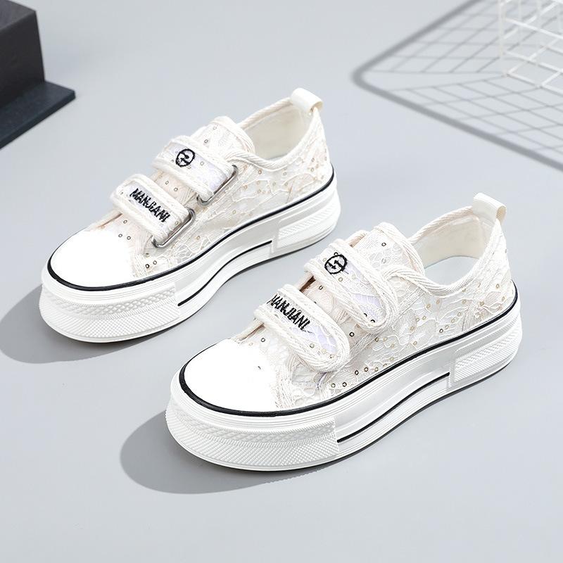 Xk897 New Hollow Mesh Women's Breathable Shoes  Spring and Summer Thick Bottom Increased Velcro All-Match Student Fashion