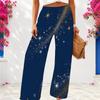 Women Plus Size Navy Blue Starry Printed Loose Wide Leg Full Length Pants
