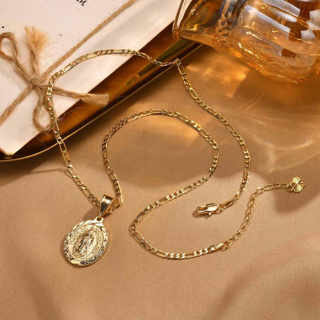 Vnox Dainty Virgin Mary Women Necklace Stainless Steel Chain Geometric Pendant Catholic Blessed Necklaces Religious Lucky Collar