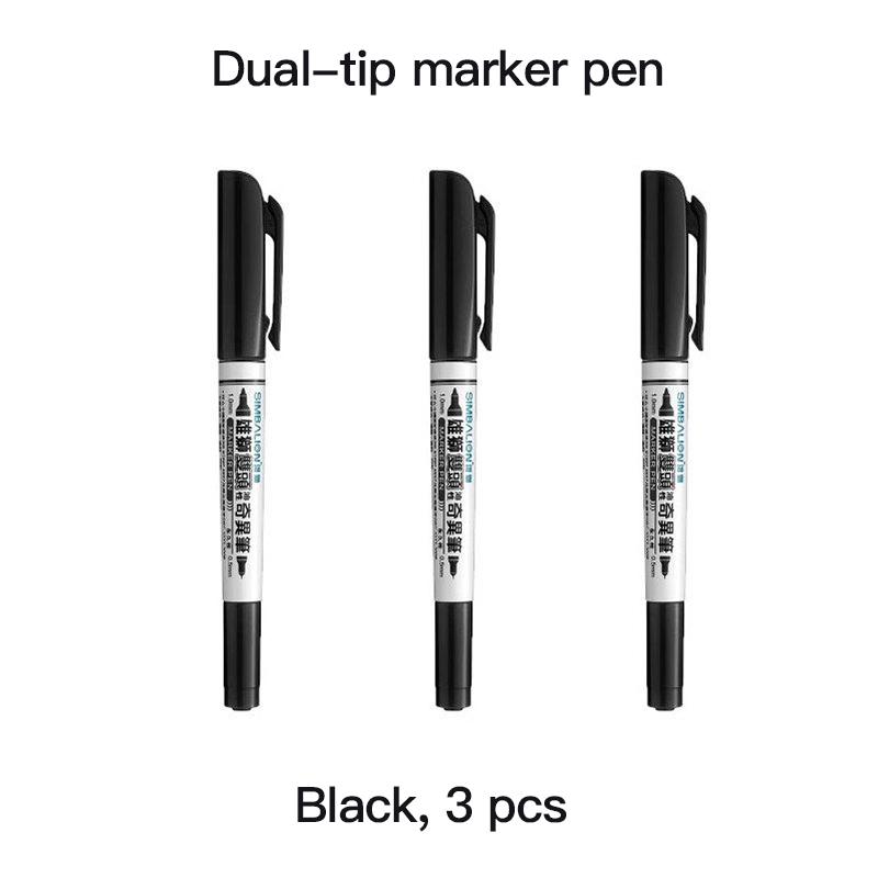 3/48 Pcs Waterproof Marker Pen Oil Permanent Dual Tip 0.5/1.0 mm Nib Black Painting Marker Pens Set Art School Office Stationery