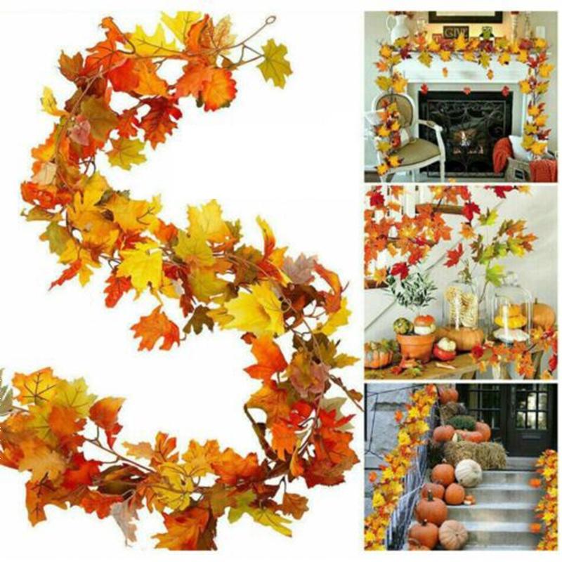 Artificial Autumn Fall Maple Leaves Garland For Home Party Decoration Vibrant Colors 175cm Long
