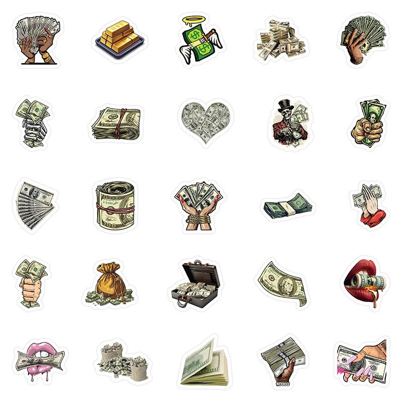 

50Pcs Cartoon Money Dollar World Stickers Waterproof Graffiti Diy Phone Case Luggage Notebook Banknotes Decals Decoration A