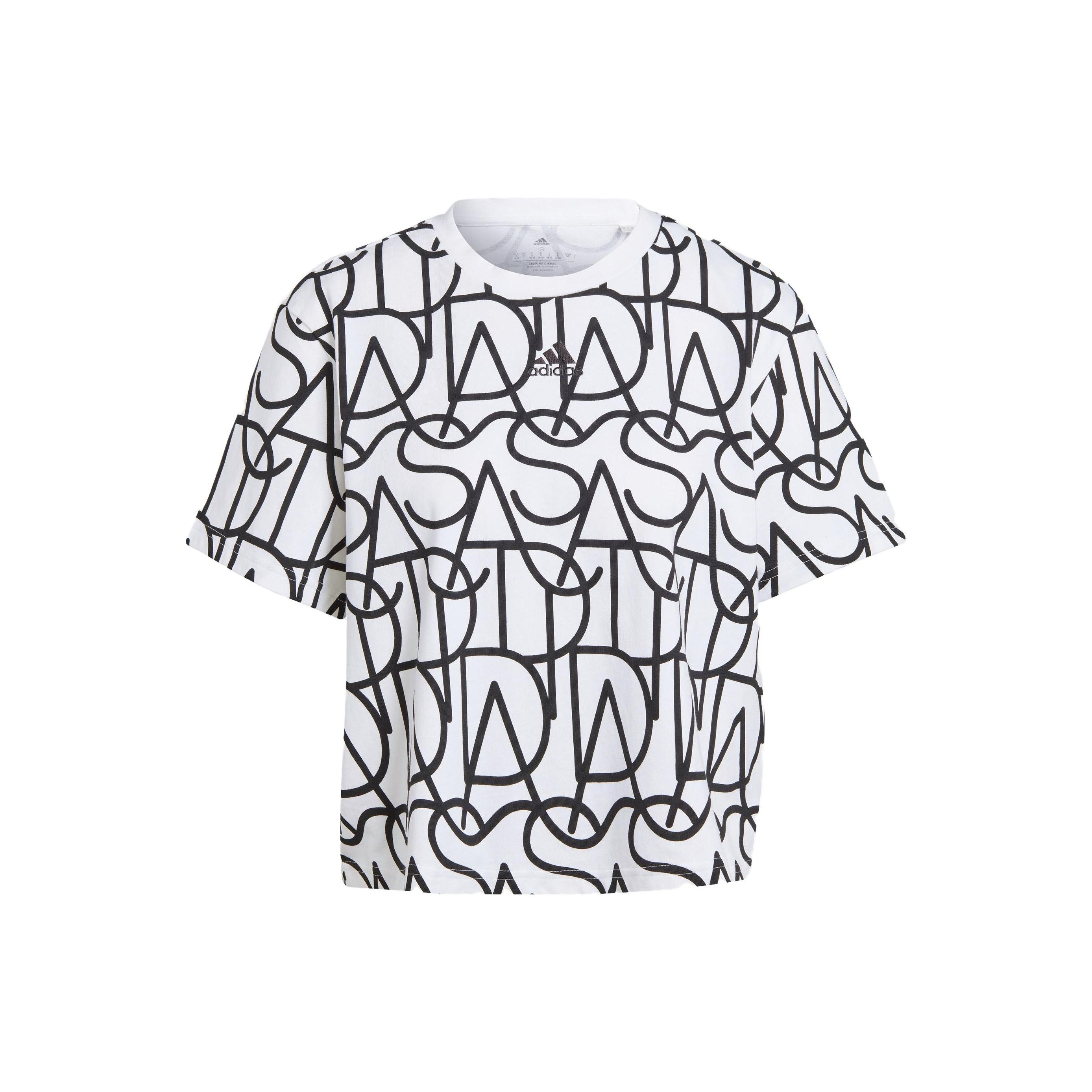 (WMNS) adidas Allover Graphic Boyfriend Tee White Black Women s IC5710 L