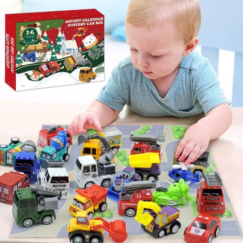 24 Days Christmas Advent Calendar, Car Toys Engineering Fire Truck Car Toys 2025 Countdown Calendar, Gift Box for Kids